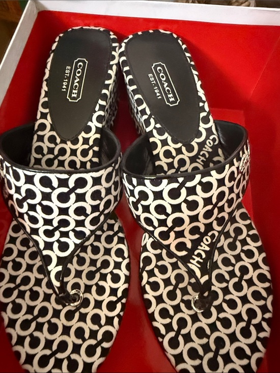 Coach Shoes - NWT in box Coach Black & White Signature Print Thong Sandals